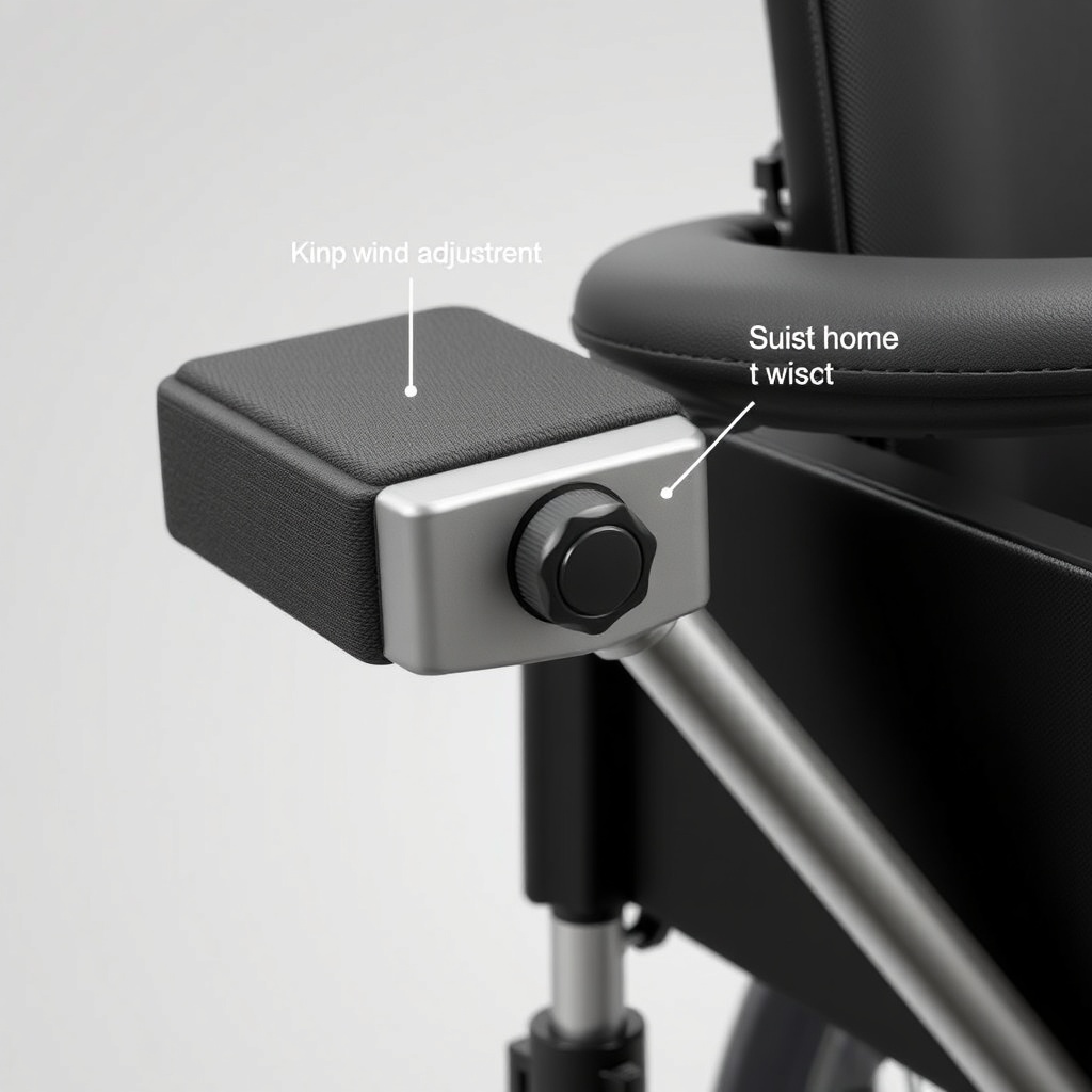 A close-up photorealistic illustration showing the armrest pivot mechanism of the Golden T