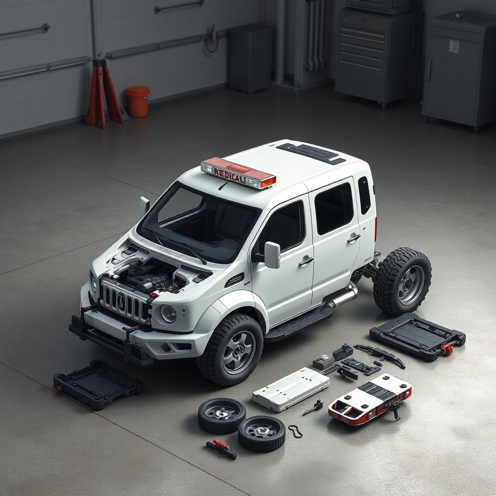 A clean photorealistic illustration of the Drive Medical Scout disassembled into its five