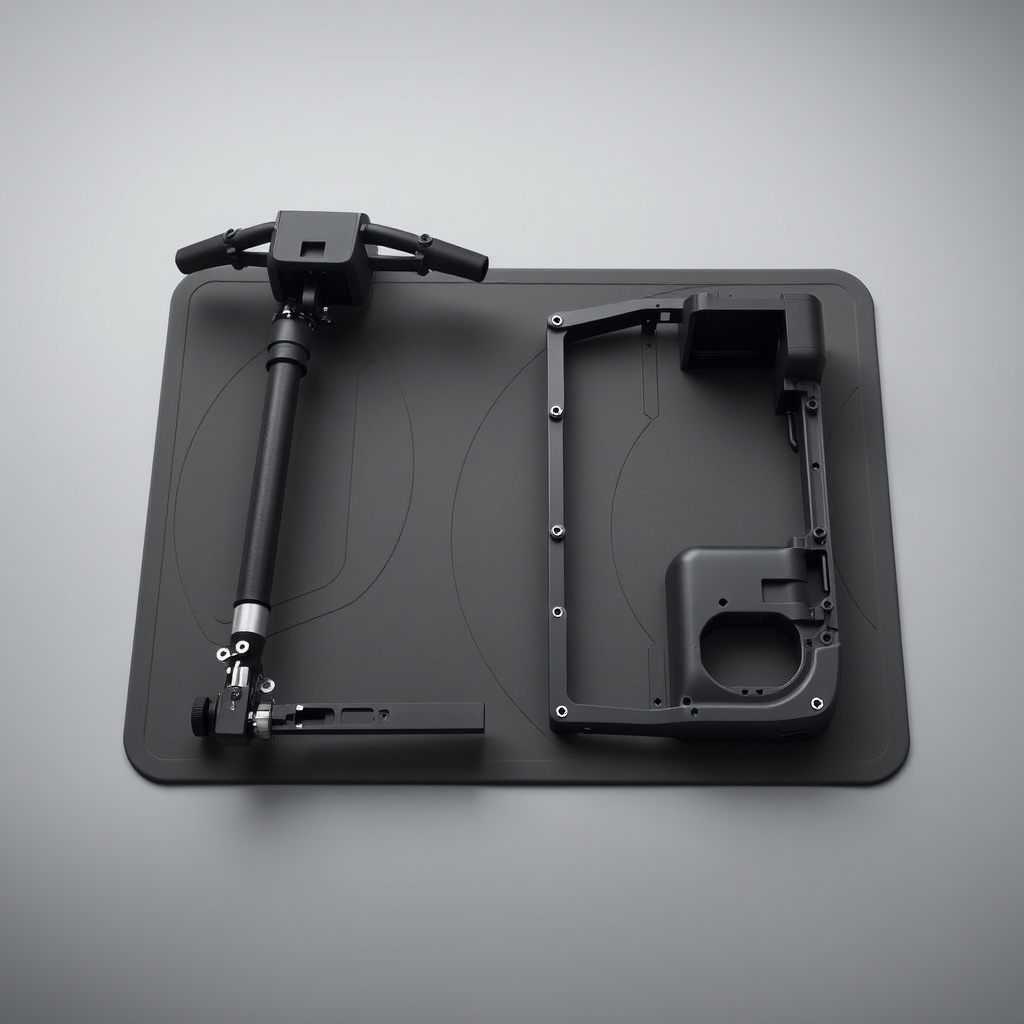 A clean photorealistic studio photo showing the disassembled Go-Go Elite Traveller frame h