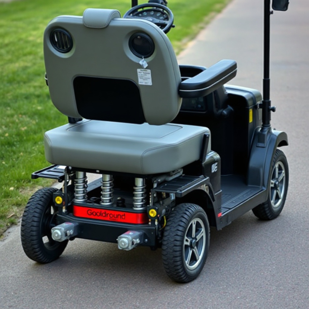 A clean photorealistic photo of a Golden Technologies Buzzaround parked on a smooth paved