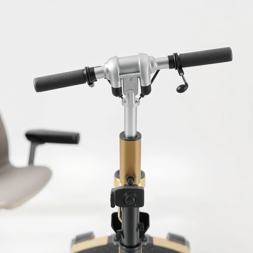 A clean photorealistic photo of a Golden Technologies Buzzaround scooter from the front an