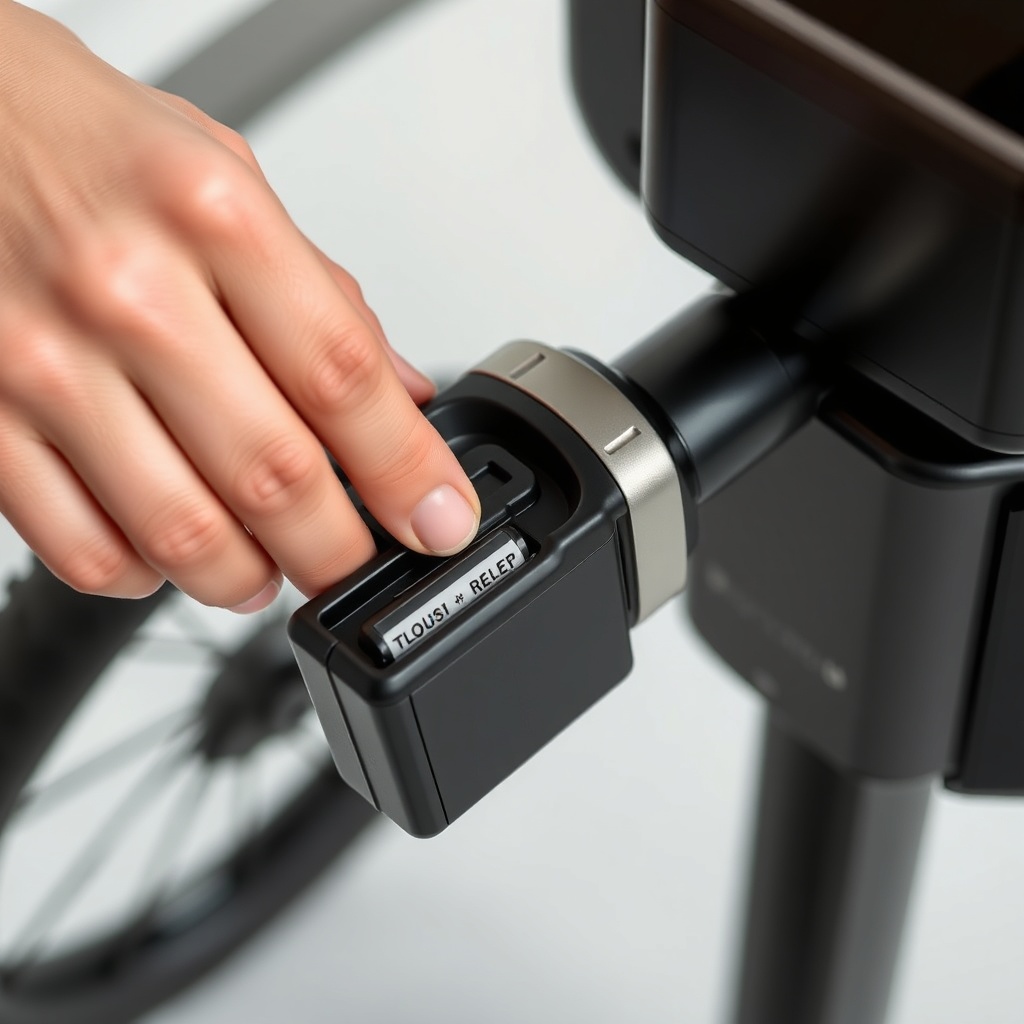 <clean photorealistic photo of a person's hands demonstrating the battery release button o