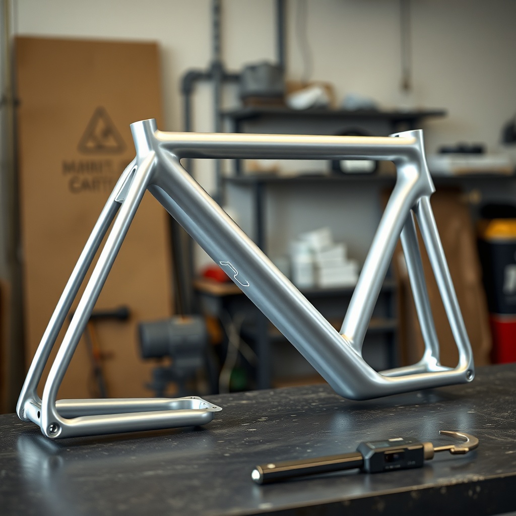 <clean photorealistic photo of the aluminium frame cross-section showing the monocoque des
