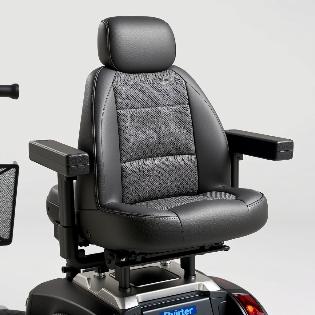 A clean photorealistic photo showing the contoured seat of the Pride Mobility Go-Go Elite