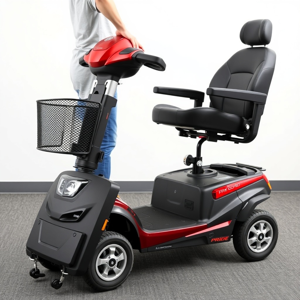 photo of a person lifting the front section of a Pride Mobility Go-Go Elite Traveller scoo