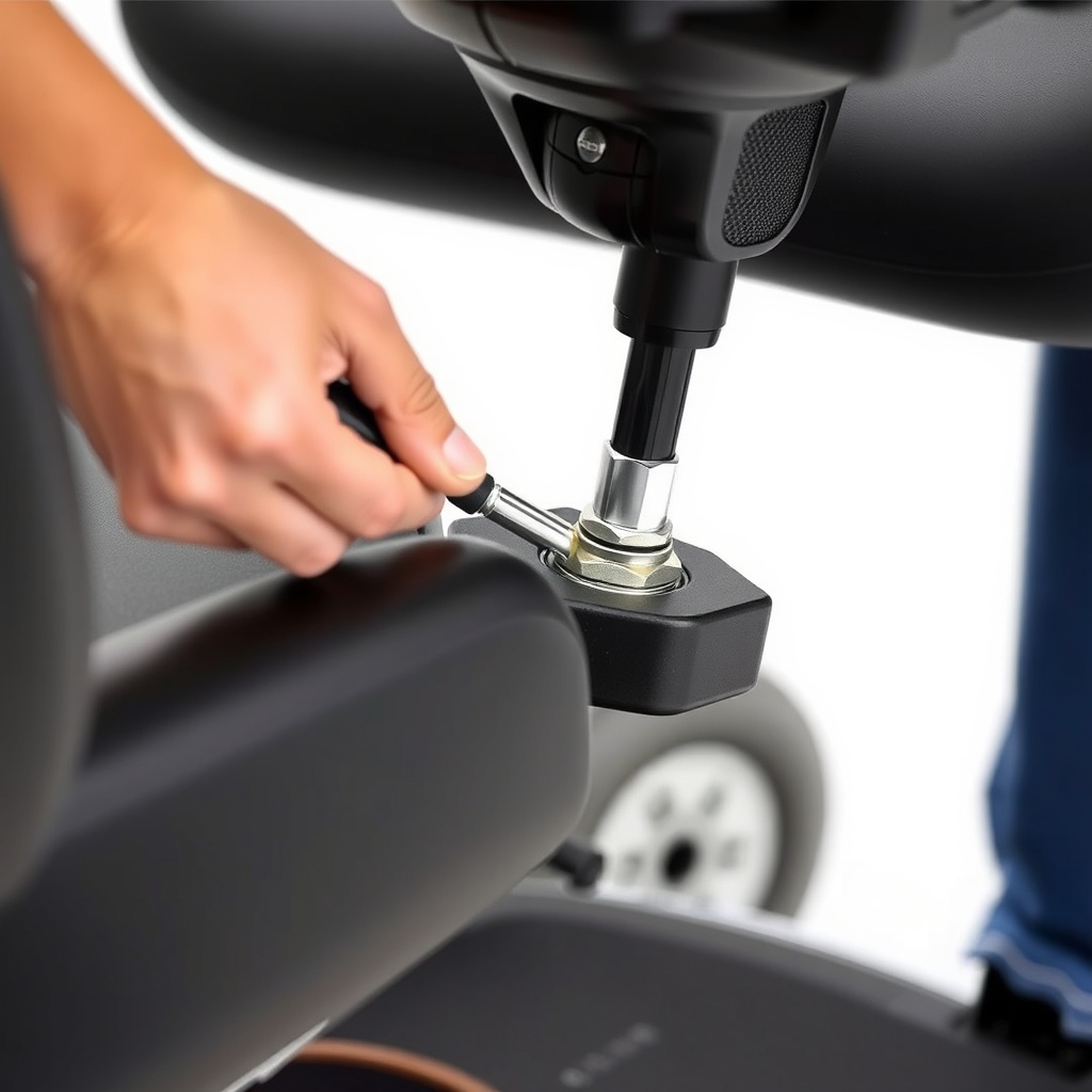 <clean photorealistic photo/illustration of a person using hex key to tighten the internal