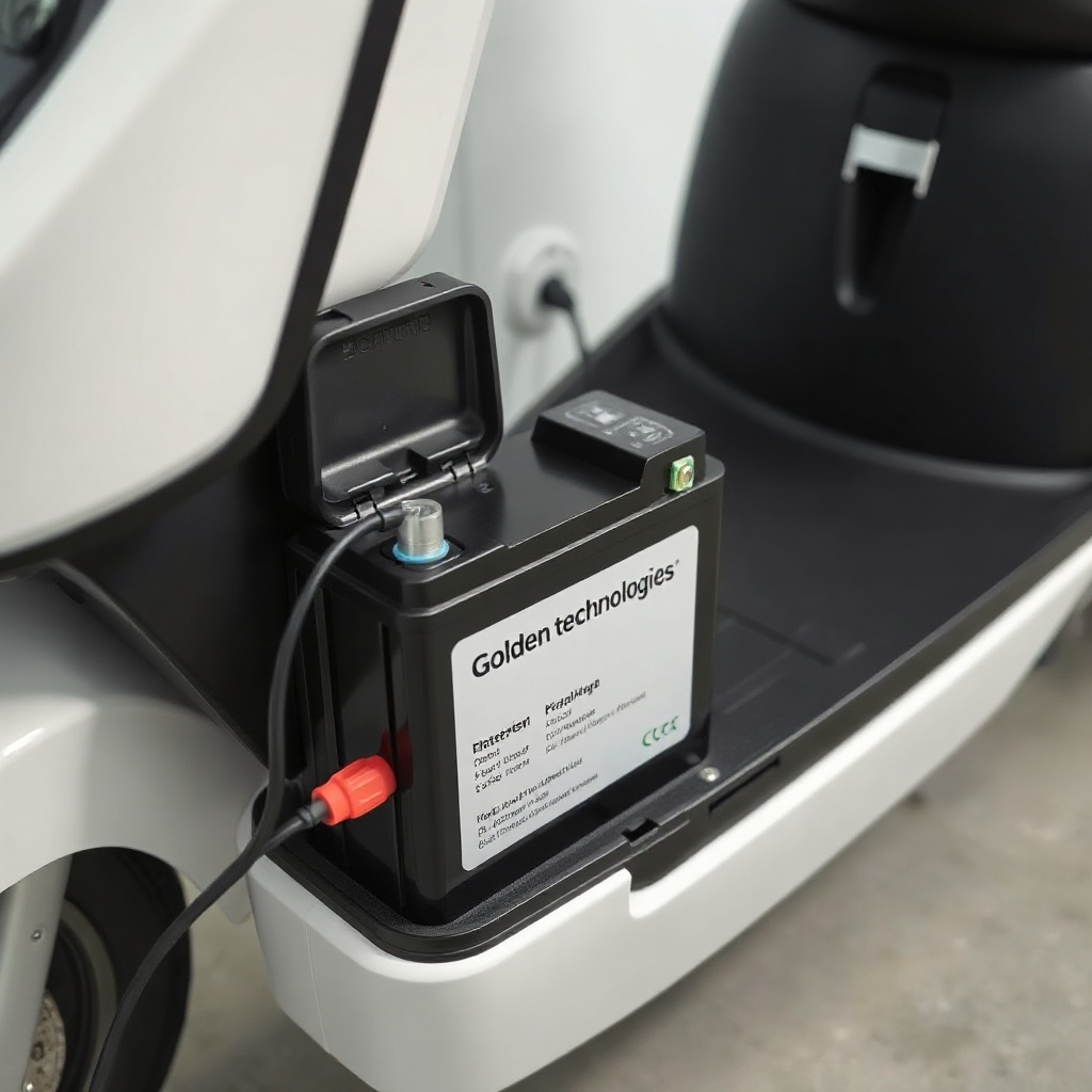 <clean photorealistic photo/illustration of a Golden Technologies Buzzaround battery being