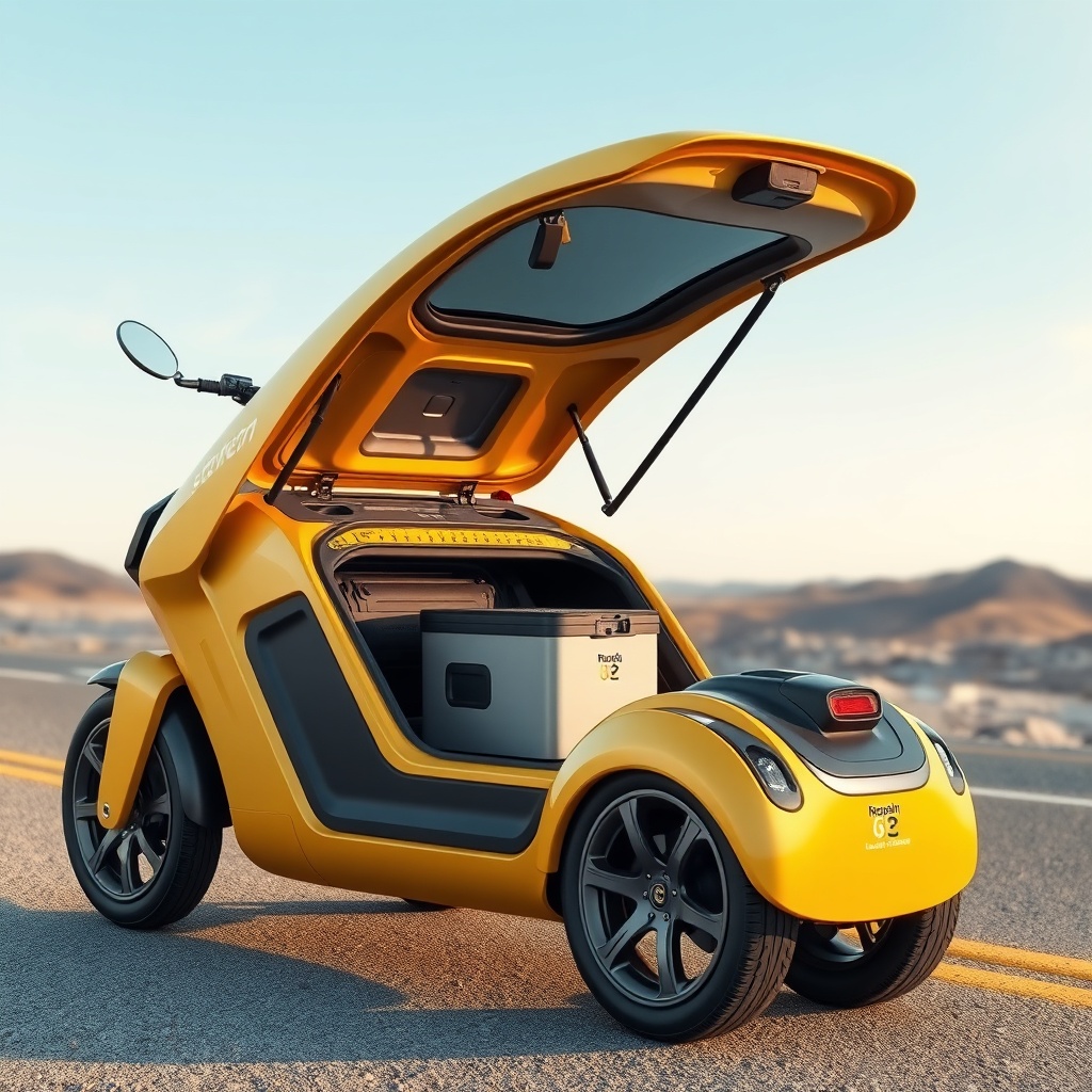 clean photorealistic photo/illustration of a Golden Technologies Buzzaround with an open b