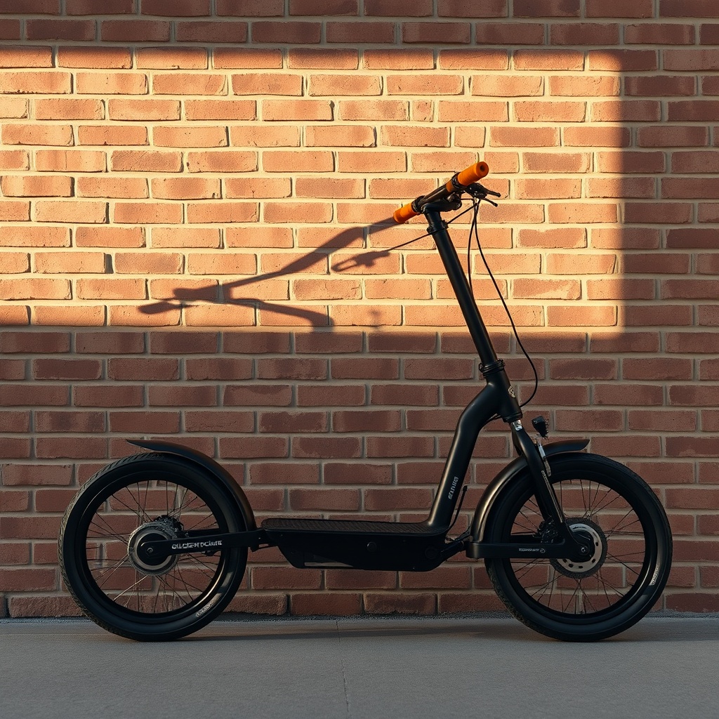 <photorealistic side-angle shot of a Golden Technologies Buzzaround with orange foam handl