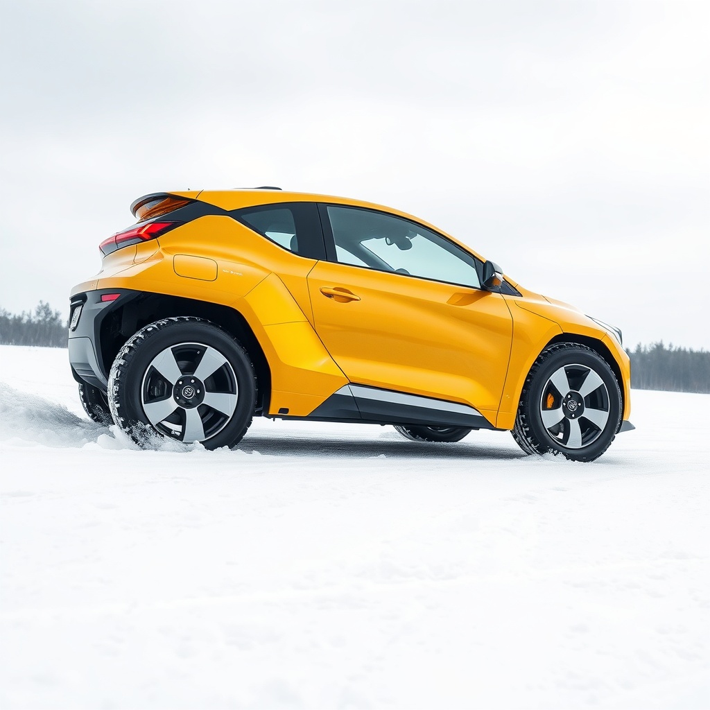 side-profile shot of a Golden Technologies Buzzaround on a thin layer of snow