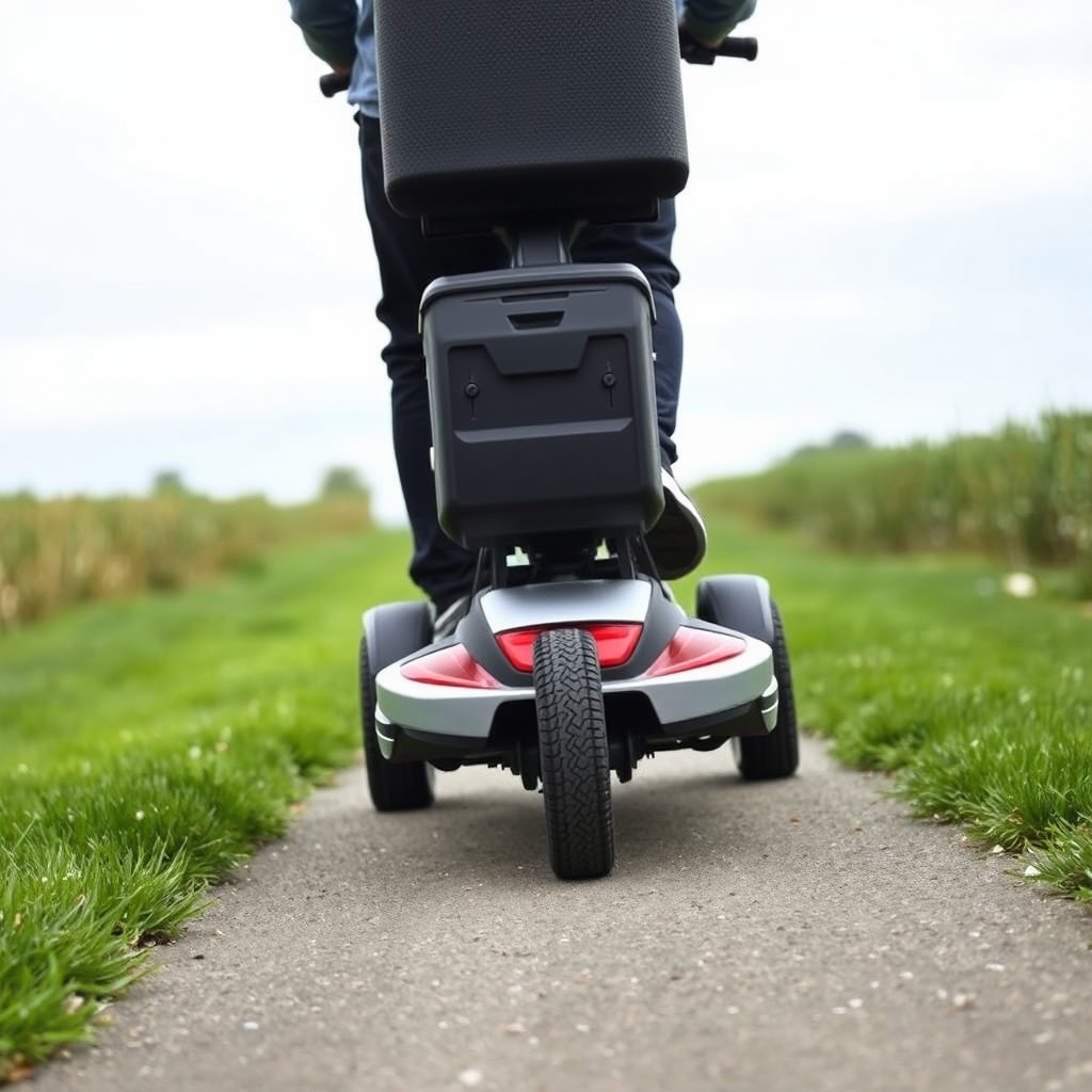 <clean photorealistic photo/illustration of a Pride Mobility Go-Go Elite Traveller on a sm