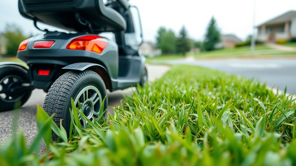 Pride Mobility Go-Go Elite Traveller Terrain Handling: Curb and Grass Test